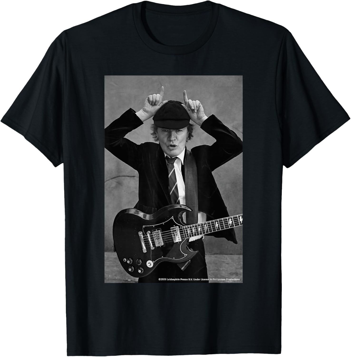 AC DC Rock Icon Black and White Guitar Pose T-Shirt