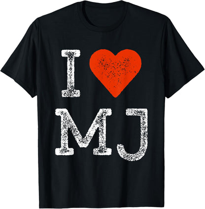 I Love MJ Vintage Fan Merch Red Heart Initials M.J. T-Shirt