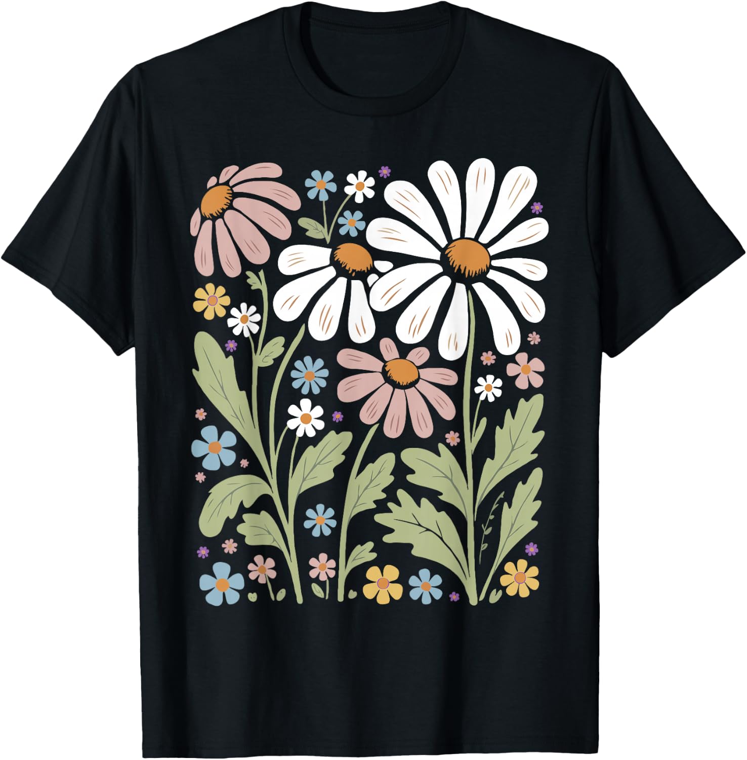 Retro Wildflowers Flowers Pattern Summer Spring Boho Vintage T-Shirt