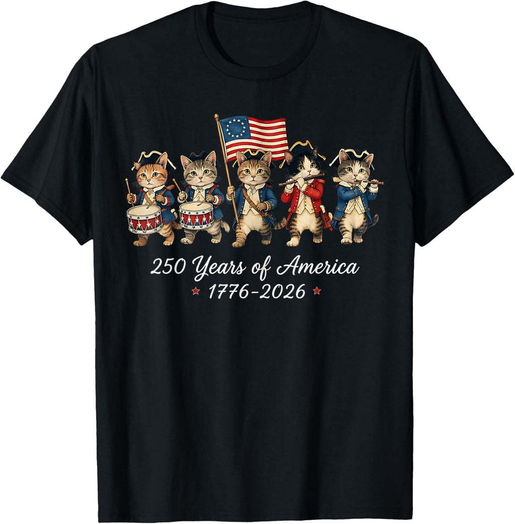 250 Years of America Cats Patriotic Cat Lover T-Shirt