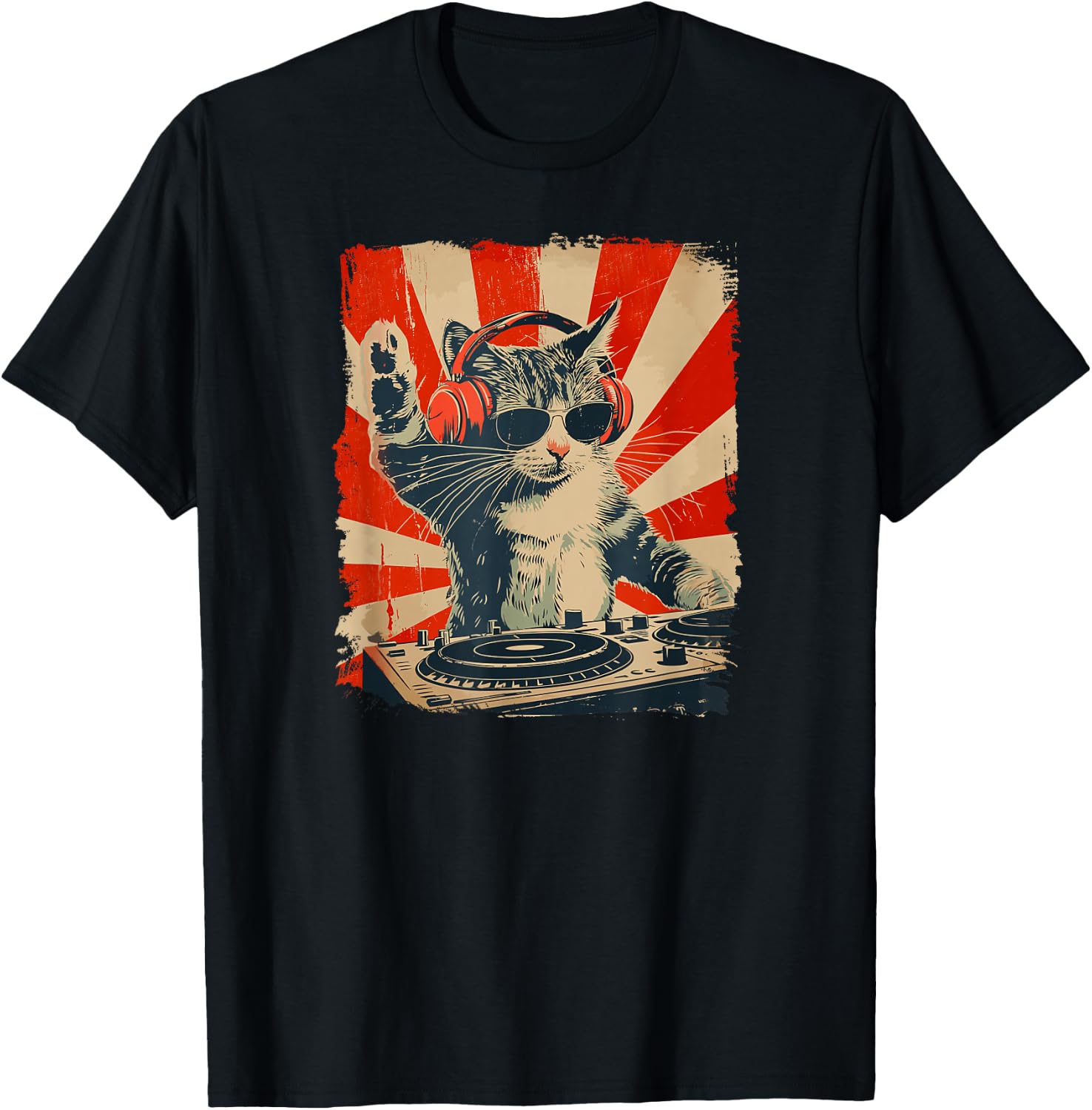 Funny DJ Cat Disco Sound Tech Headphone Music T-Shirt