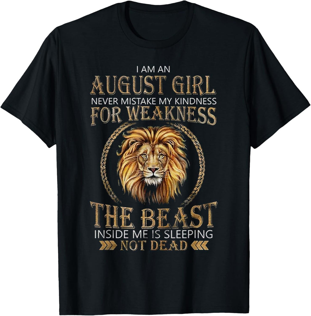 I Am August Lion Girl Christ Religion Lion Leo Birthday T-Shirt