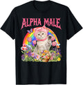 Alpha Male Funny Cat Kitten Rainbow Floral Cats T-Shirt