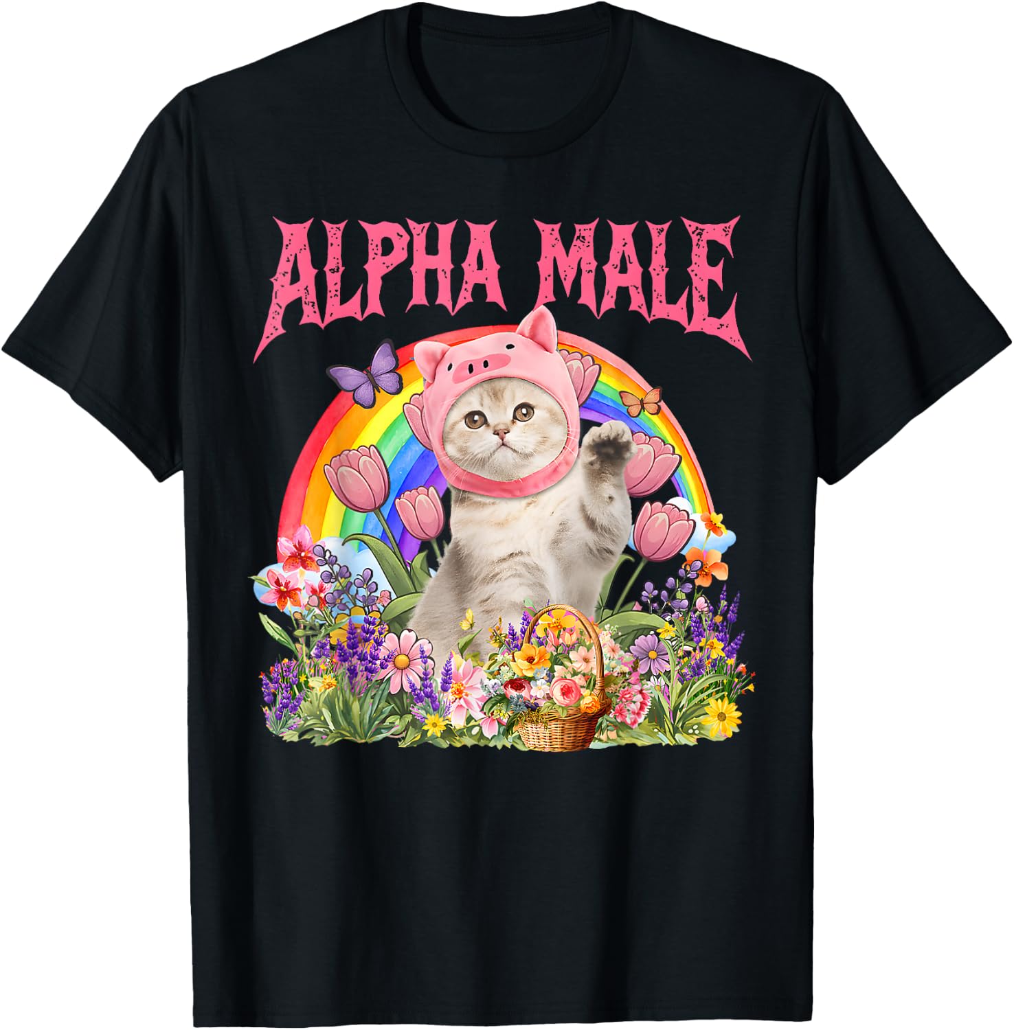 Alpha Male Funny Cat Kitten Rainbow Floral Cats T-Shirt