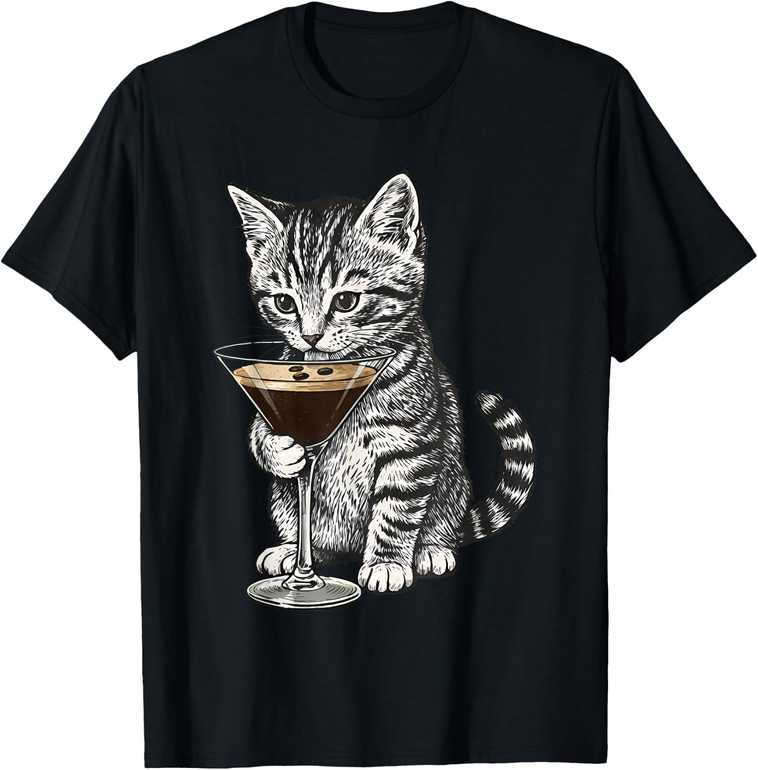 Funny Cat Drinking Cocktail Cute Kitten Cat Lover T-Shirt
