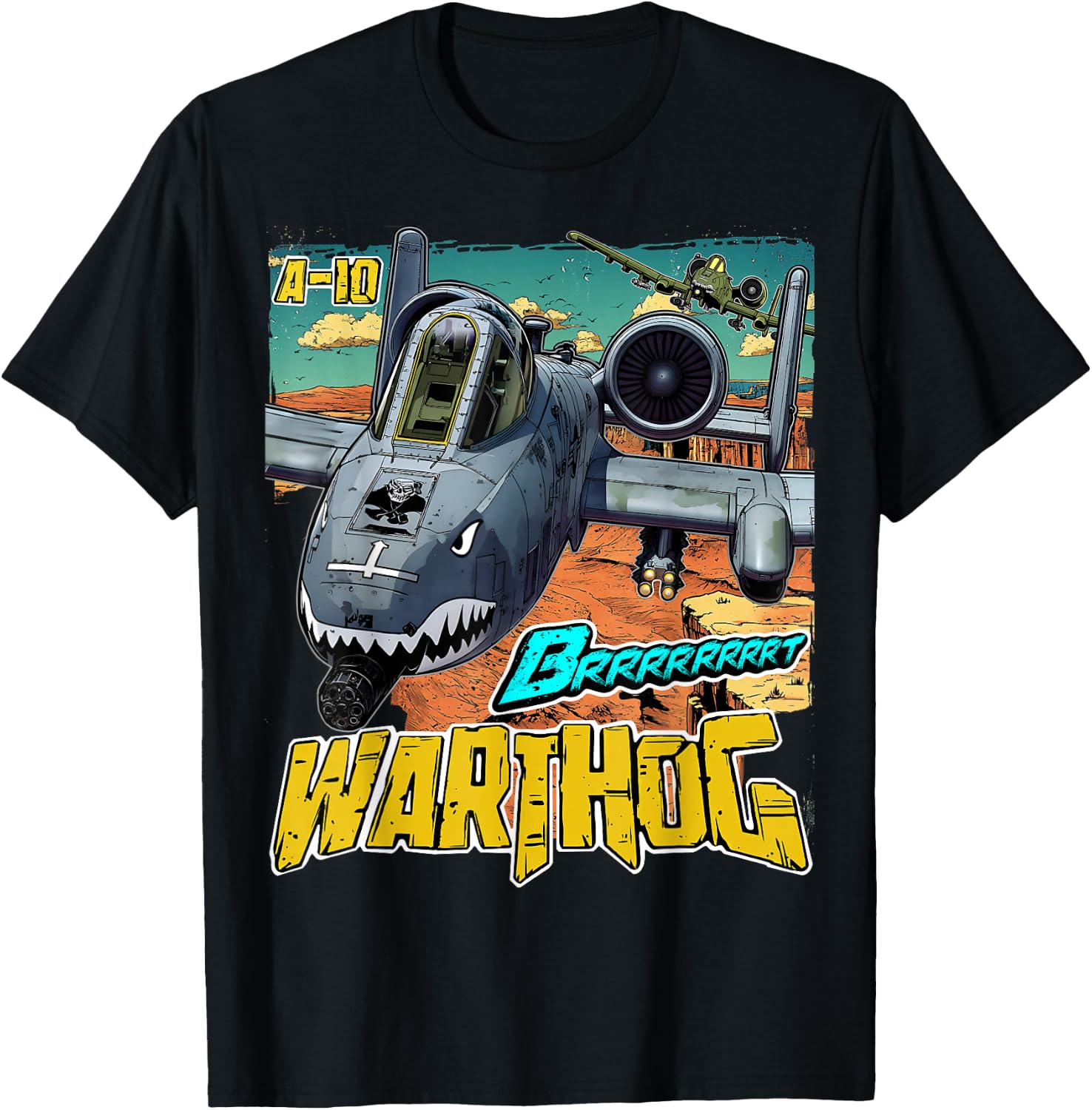 A-10 Warthog Jet Airplane Brrrt Funny Comic Graphic T-Shirt