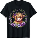 Baby Highland Cow with Purple Flowers Scottish Farm T-Shirt