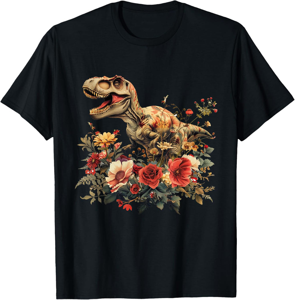 Dinosaur Dino Trex Floral Flower Graphic T-Shirt