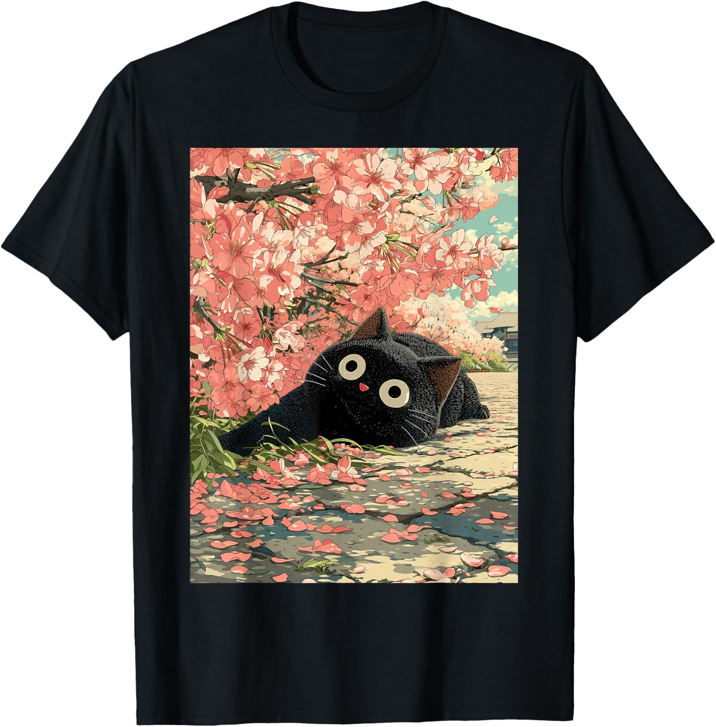 Sakura Spring Japanese Cat Floral Flowers Cherry Blossom T-Shirt