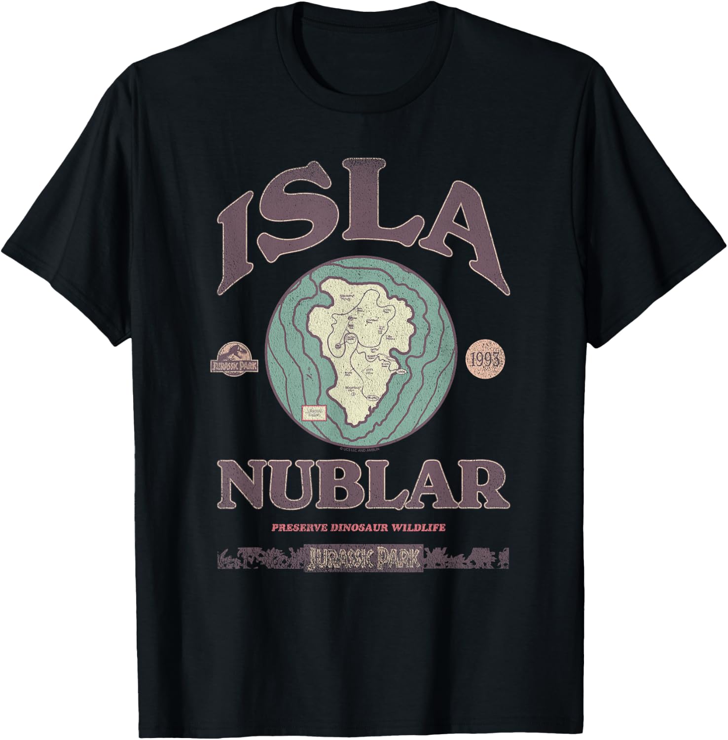 Jurassic Park Isla Nublar Tour 1993 T-Shirt, Small, Black