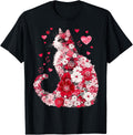Floral Cat Heart Art Romantic Design Gifts for Girl Women T-Shirt